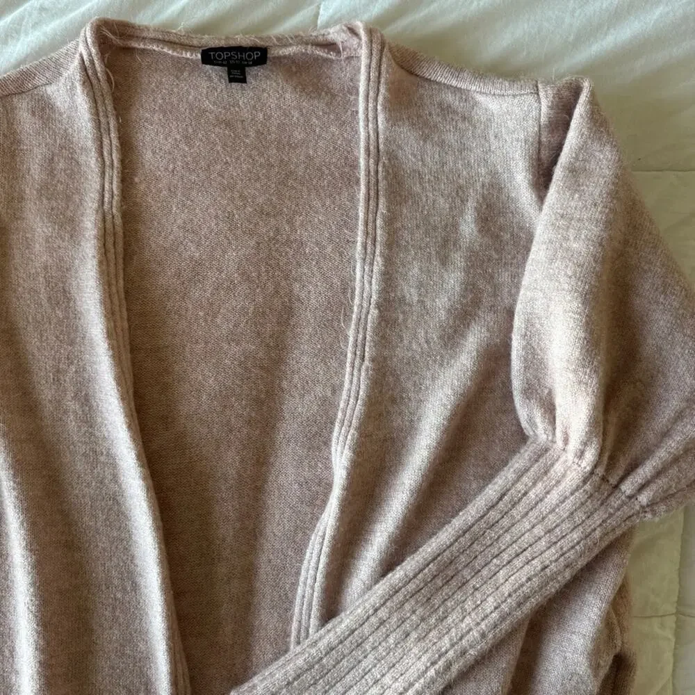 Blush Pink Longline Open Front Cardigan Ribbed Knit Size 10